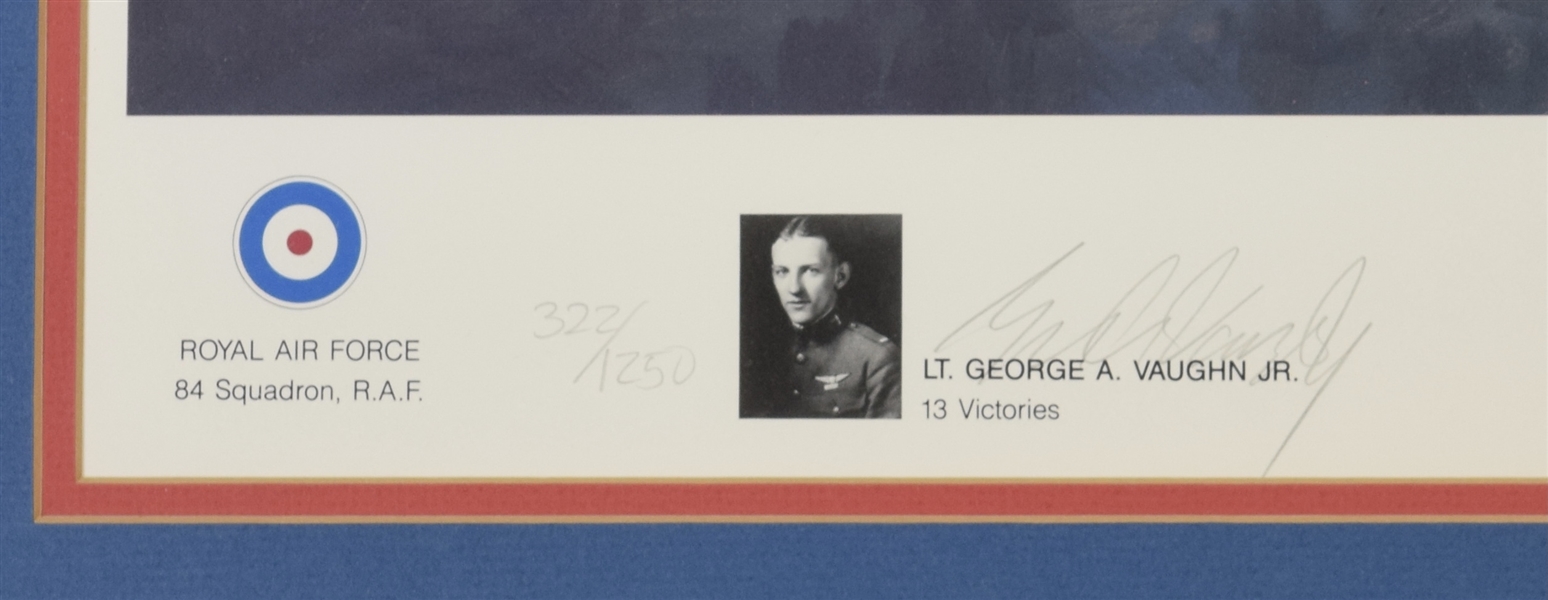 Military Lithograph Signed by Lt. George A. Vaughn WWI Military Ace