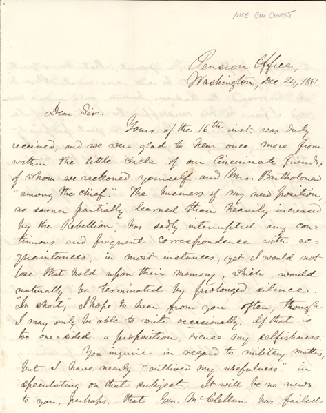 Civil War Letter on General  McLellan