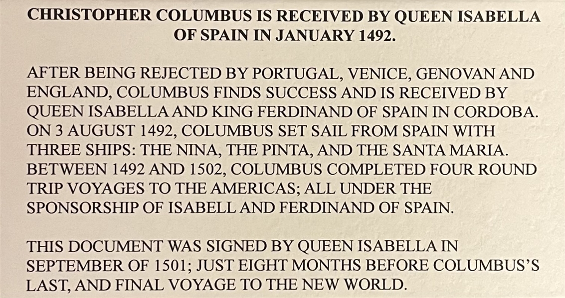 Queen Isabella Signed Document 8 months before Columbus's last voyage