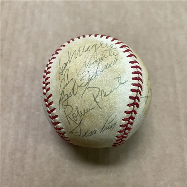 Mid 70's Old Timers Multi-Signed Ball - Mantle, Slaughter, Roberts, Irvin