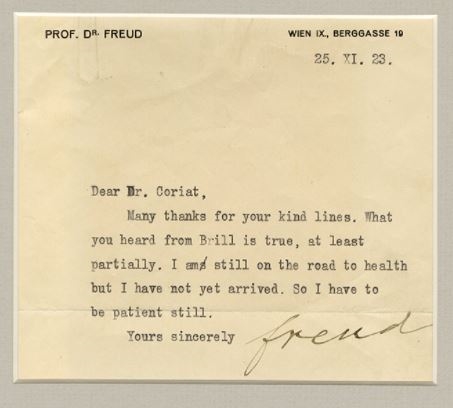 Sigmund Freud Typed Letter Signed in English I am still on the road to health, but I have not arrived
