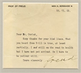 Sigmund Freud Typed Letter Signed in English "I am still on the road to health, but I have not arrived"