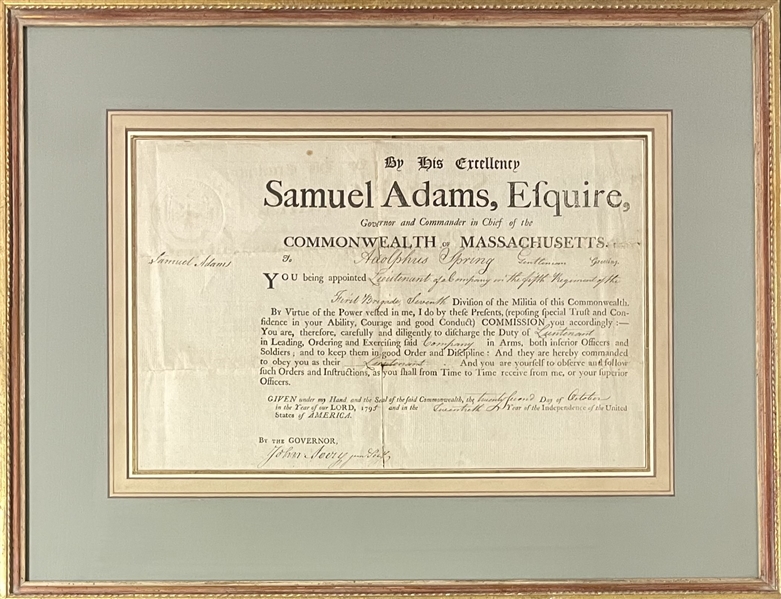 Samuel Adams  Signer of Declaration Of Independence , Signed Military Appointment