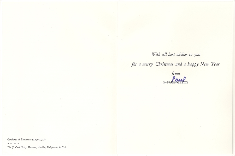 J. Paul Getty Signed Christmas Card