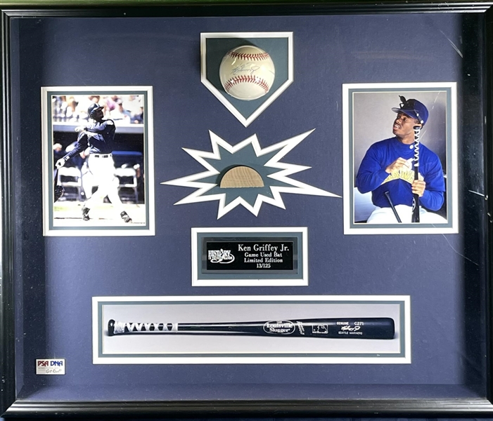 Ken Griffey Jr. Signed Ball and piece of game used Bat