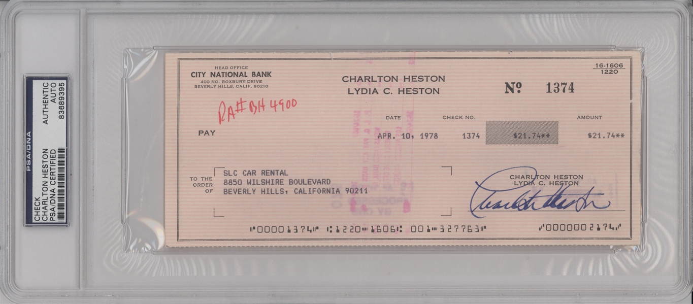 Charlton Heston Signed Checks