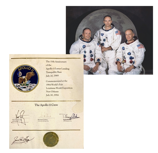 Apollo 11 Crew Signed Poster from the 15th Anniversary Commemorated at the 1984 World's Fair 