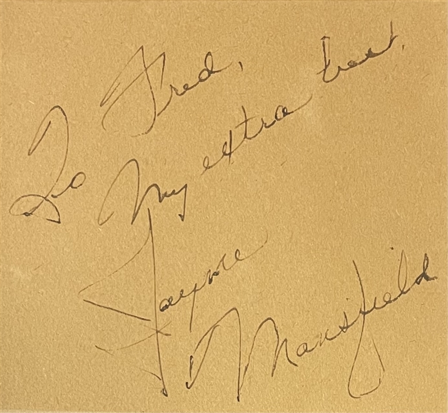 Jayne Mansfield Signed Note