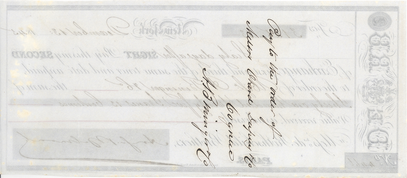 August Belmont Signed Bank Draft, 1845.