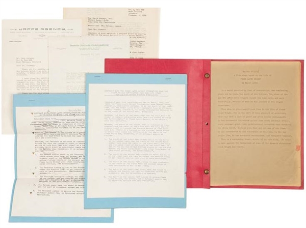 Wright, Frank Lloyd [FRANK LLOYD WRIGHT]. A small archive including contracts and related correspondence for the proposed film about Wright's life entitled Master Builder 