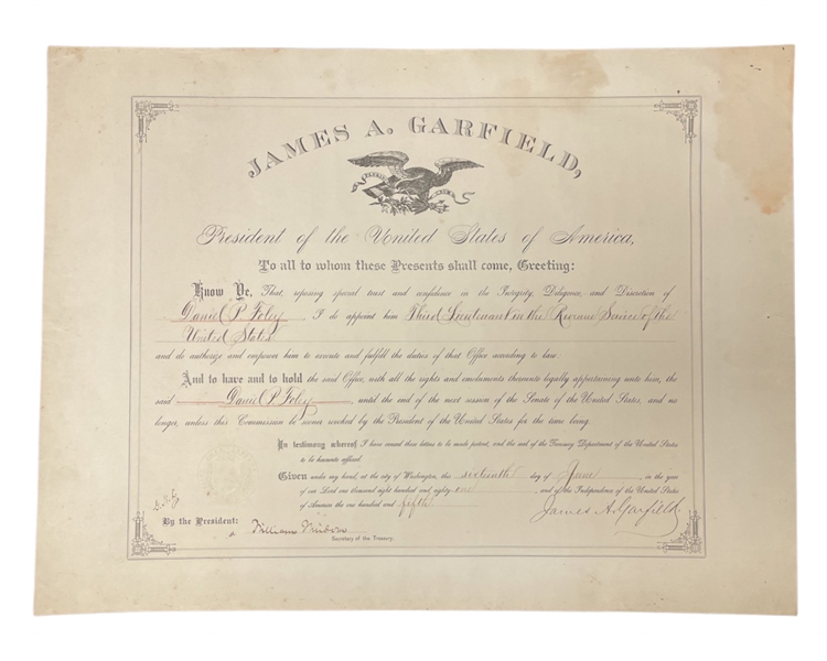 Extremely Rare James Garfield  DS as President Appointing Revenue Service Agent
