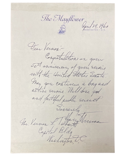 Harry Truman ALS with accompanying rare Franking signature on envelope as well