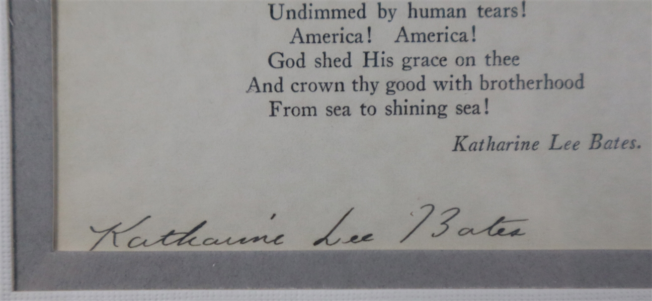 Katherine Bates Signed -“America! America! God shed his grace on thee”