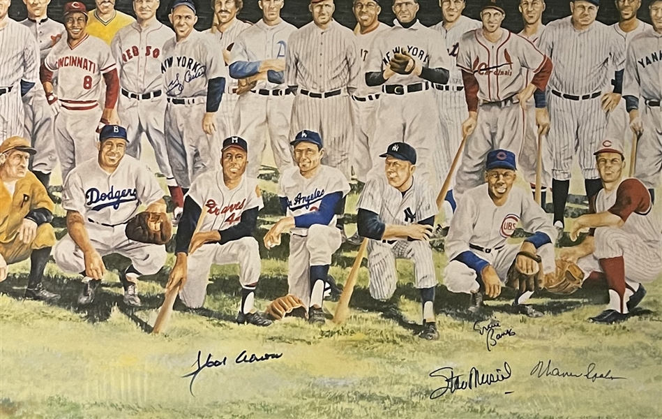 Baseball Hall Of Famers Signed and Matted 24 x40  All Century Team Print- 5 Signatures