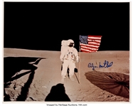 Edgar Mitchell Signed Large Apollo 14 Lunar Surface Flag Color Photo