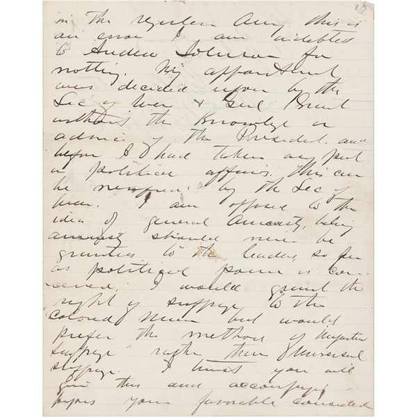 George A. Custer Autograph Letter Signed on Andrew Johnson and Suffrage