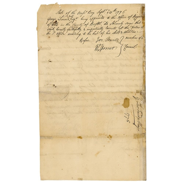 Revolutionary War: 1776 Massachusetts Document Signed