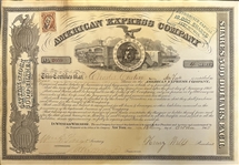 American Express Co. Stock Certificate, 1866 - Signed by Wells and Fargo