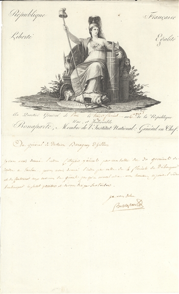 Napoleon Bonaparte Document Signed Bonaparte  as Commanding General of the Army of Italy -- Dated 1797, Year 6 of the French Republic