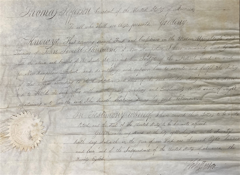 Uncommon Thomas Jefferson Signed  judicial appointment
