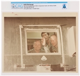 Apollo 11: Original NASA "Red Number" Neil Armstrong and Buzz Aldrin in the Quarantine Trailer With Medical Staffer Color Photo Directly From The Armstrong Family Collection™, CAG Certified.