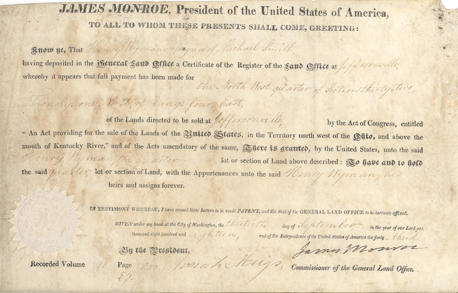 James Monroe Land Grant 