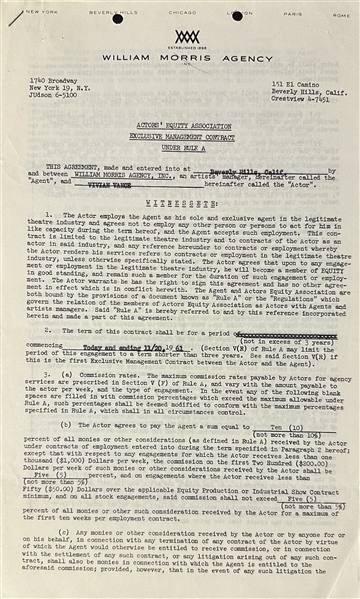 Vivian Vance Signed Contract