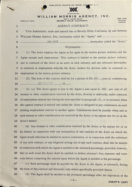 Mae West Contract and Souvenir Program