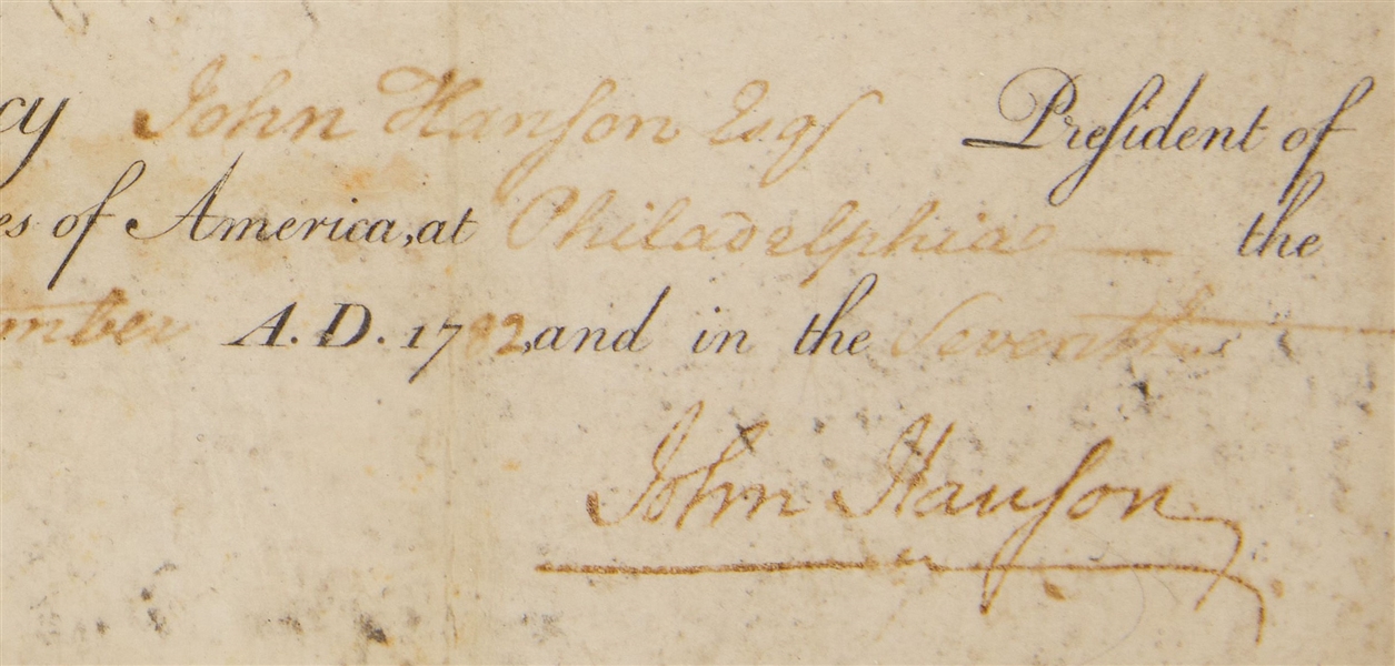 John Hanson Extremely Rare document signed by the first president of Continental Congress to serve a full one-year term