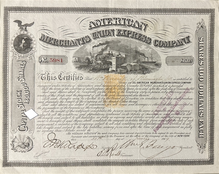 American Merchants Union Express Company signed by William Fargo