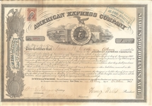 American Express Co. Stock Certificate, 1866 - Signed by Wells and Fargo 