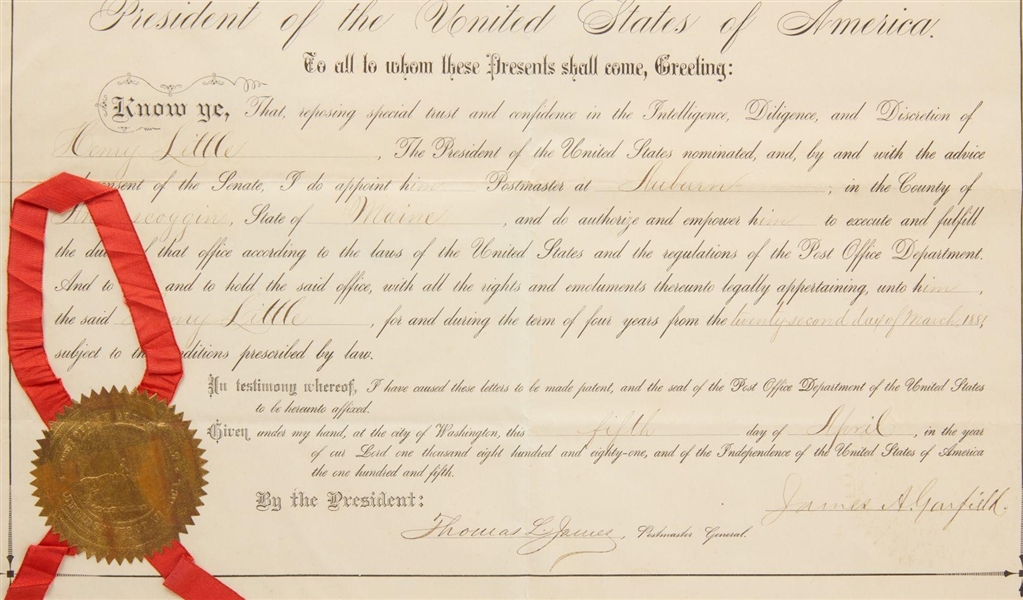 Rare Signed Document of James Garfield as President!