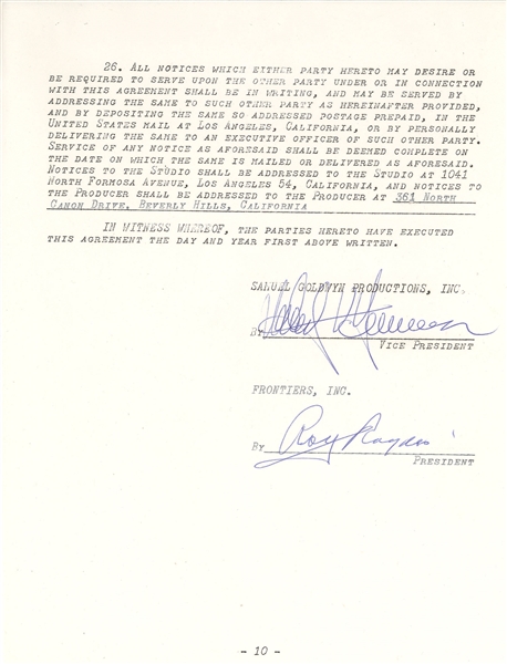 Roy Rogers Signed Contract