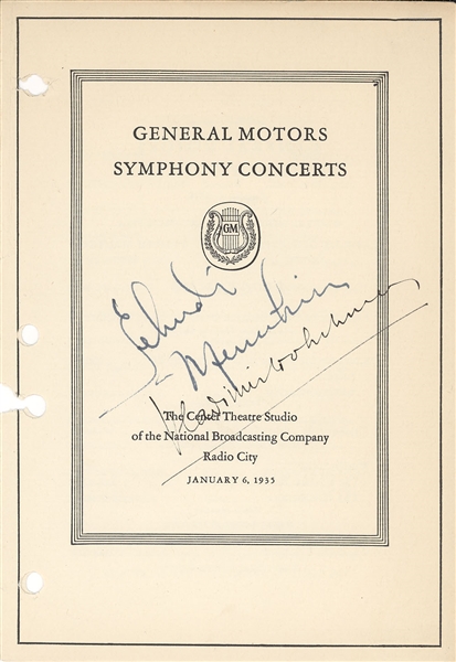 Programs for General Motors Symphony Concerts signed by Golschmann, Menuhin, Walter, Lehmann, Boult, Hess, Suesse, Eddy, Black, Taylor