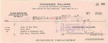 Tennessee Williams Signed Check