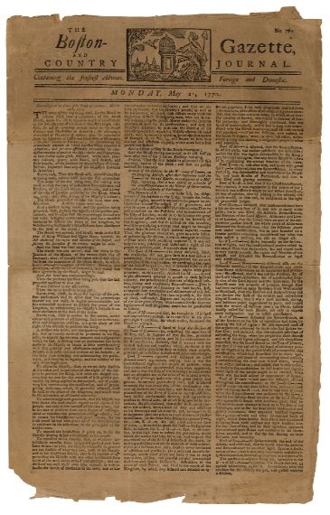 Paul Revere-Boston Gazette and Country Journal 1770
