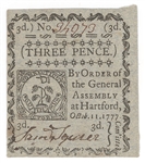 Exceptionally Fine Revolutionary Era Three Penny Bill