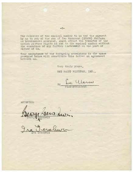 George & Ira Gershwins Contract to Write a New Song for the Motion Picture Girl Crazy
