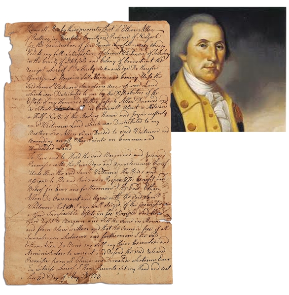 Extremely Rare Ethan Allen Document Signed 7 Times,  Dated May 1773 