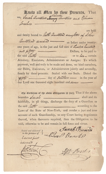 Rare autograph of Ephraim Brasher of the Brasher Doubloon