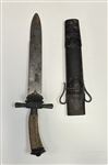 Revolutionary War Large Knife in Sheath - Antler Grip w/ Handles