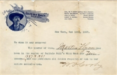 “Buffalo Bill” sends a letter of recommendation for a Wild West employee, “Martin Flynn…has performed all duties required of him to our entire satisfaction.”