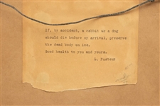 Louis Pasteur, Autographed Note related to his experiments on rabies, on rabbits and dogs!