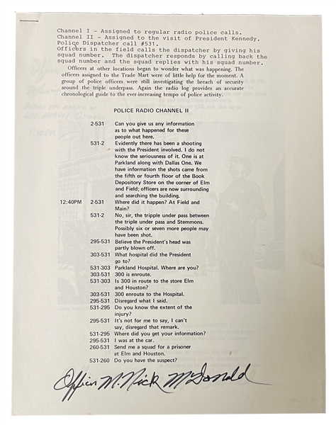 Lee Harvey Oswald: Maurice Nick McDonald Aresting Officer Signed 11 times !