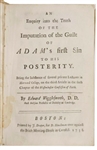 John Hancock’s signed and owned copy of Edward Wigglesworth. An Enquiry into the Truth of the Imputation of the Guilt of Adams' First Sin to His Posterity 