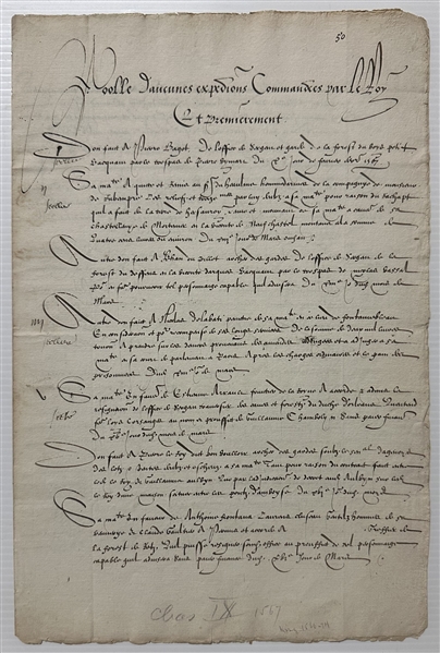 Charles IX of France – Signed Royal Document Register, 1567