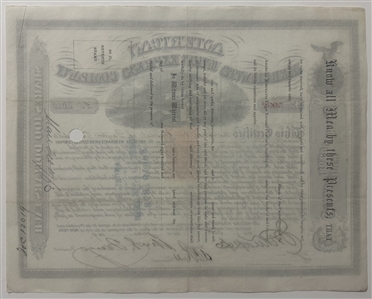Lot of 3 Stock! - 1863 American Express Stock Certificate Signed by Wells and Fargo --- 1869 American Merchants Union Express Company Stock --- 1867 Merchant Union Express Stock