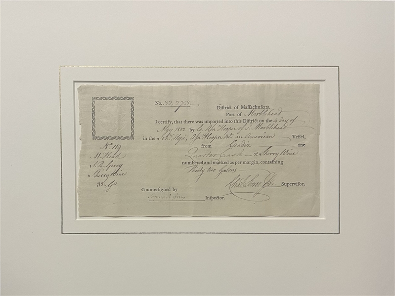 1802 Import Certificate for Sherry Wine