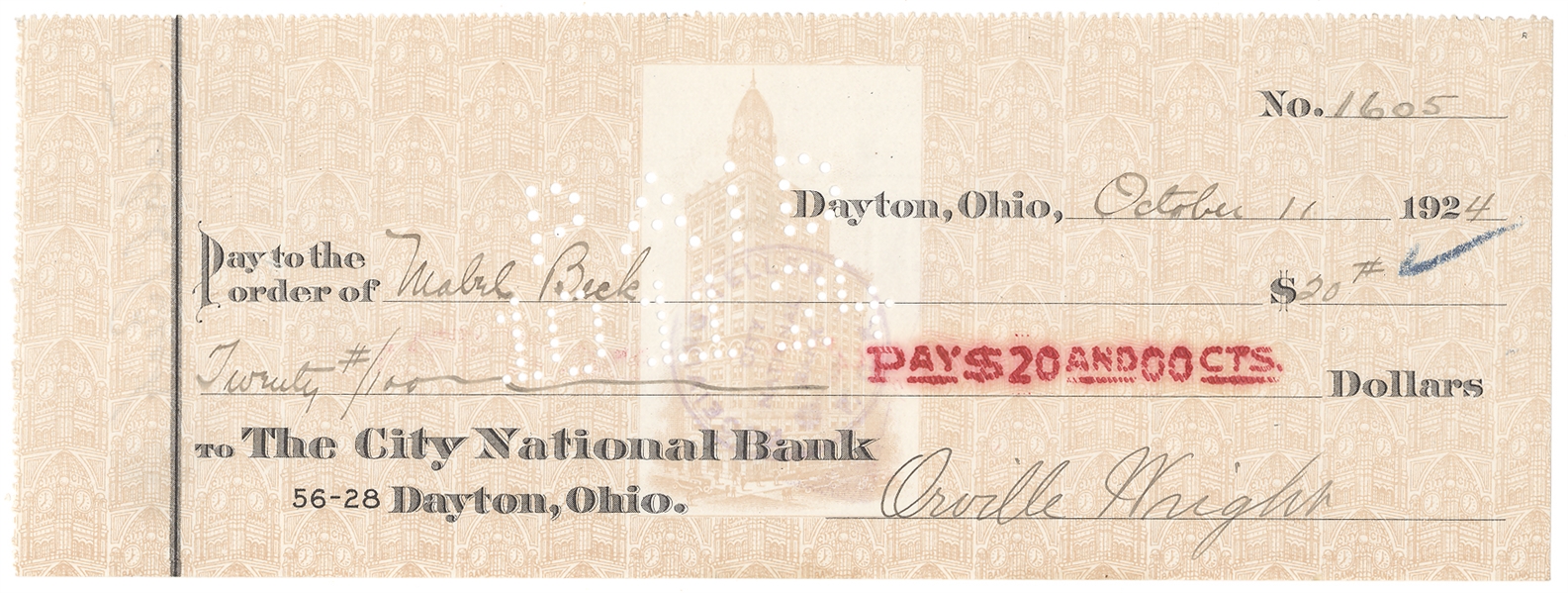 Orville Wright Signed Check to his Secretary, Gatekeeper, and Girlfriend