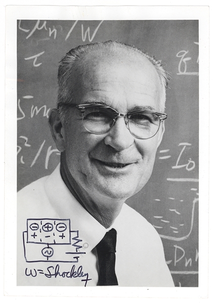 William Shockley Signed Photo With Original Drawing Of Transistor